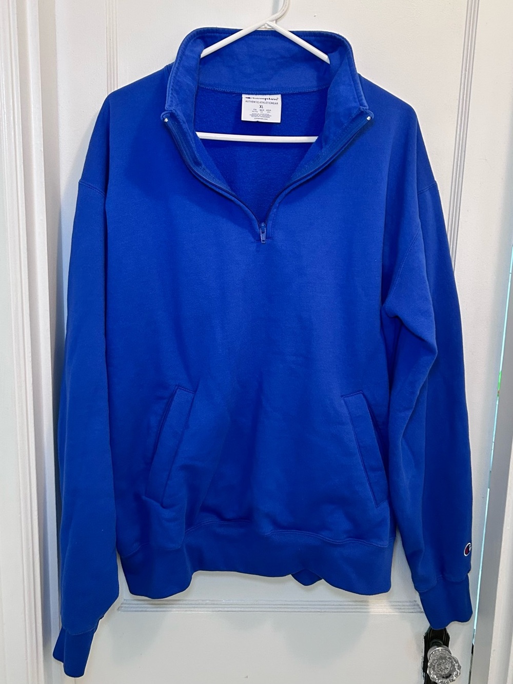 Champion Blue Pullover Fleece Sweatshirt1/4 Zip Mock Neck Pockets Mens XL